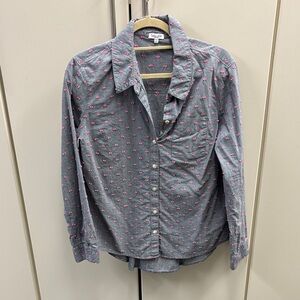 Splendid Gray Button-Down Shirt with Pink Dots